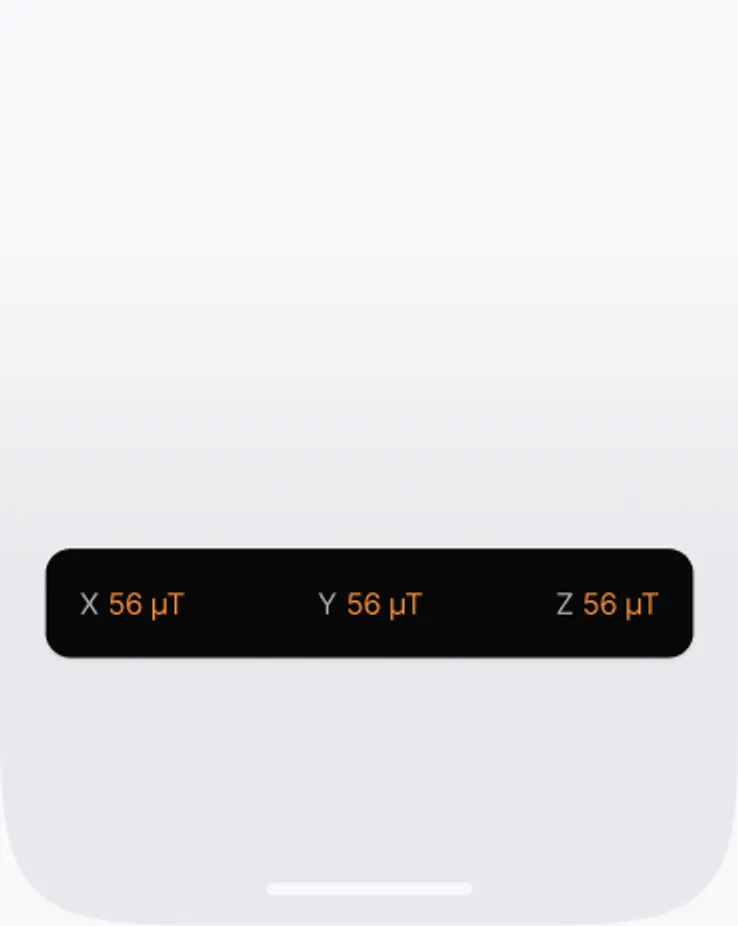 Three-axis magnetometer reading showing X, Y, and Z magnetic field components