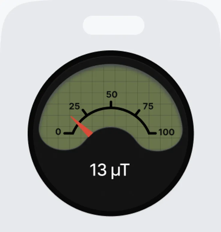 Stud Finder app showing a real-time magnetic field reading on an iPhone