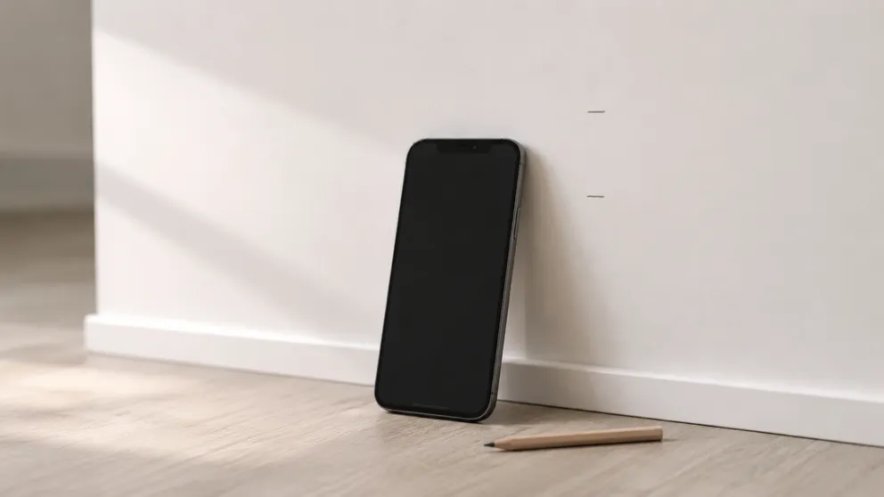 iPhone showing a sharp magnetic spike reading next to a pencil mark on a drywall stud